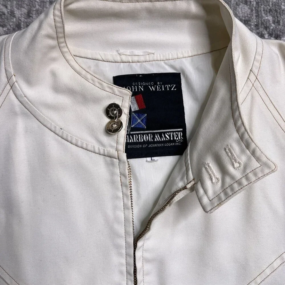Harbor Master John Weitz Yachtsman Cloth Jacket Large Vintage Beige Zip Up READ